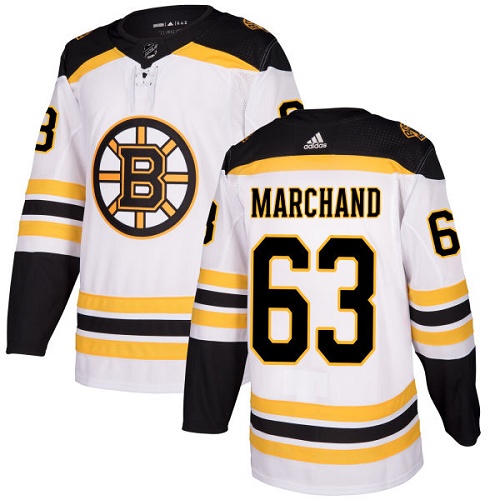 Men's Adidas Boston Bruins #63 Brad Marchand White Stitched NHL Jersey